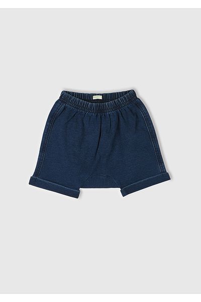 United Colors of Benetton Baby Dark Denim Back Embroidery and Applique Ears Elastic Waist Denim Shorts