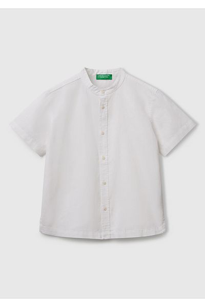 United Colors of Benetton Cămașă cu mânecă scurtă pentru băiat, în amestec de in ecru