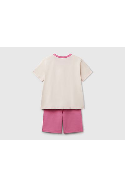 United Colors of Benetton Boys' Pink Letter Printed T-Shirt and Shorts Pajama Set