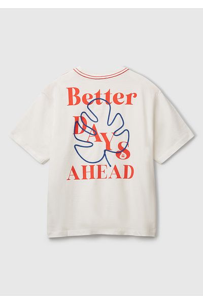 United Colors of Benetton تي شيرت أبيض كبير الحجم مطبوع عليه شعار للأولاد