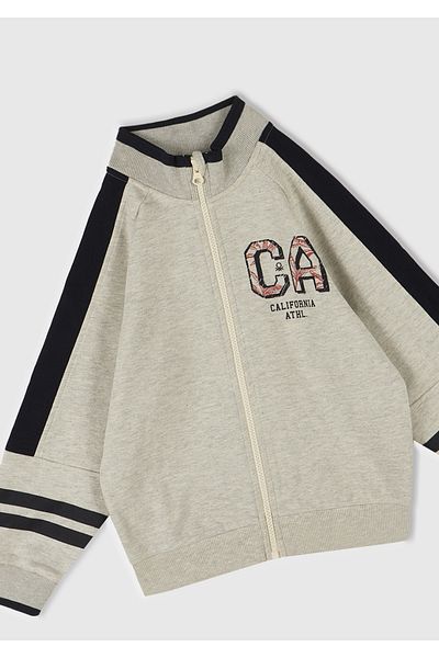United Colors of Benetton Boy's Light Gray Melange Sleeve Striped Printed Contrast Color Zippered Sweatshirt