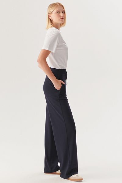 Exquise Relaxed Cut Navy Blue Knitted Trousers with Lacing Detail