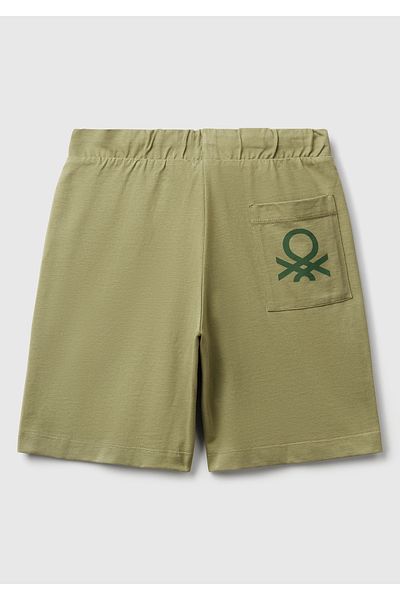 United Colors of Benetton Шорти за момчета с лого и връзки на талията в цвят каки и заден джоб
