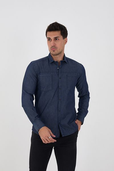 jack carisma Cămașă din denim, cu buzunar dublu, cu închidere cu apăsare