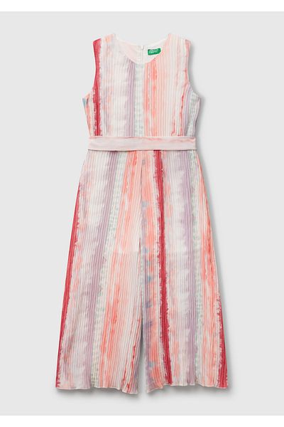 United Colors of Benetton Girls' Colorful All Patterned Belted Back Zipper Sleeveless Jumpsuit