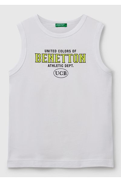 United Colors of Benetton قميص داخلي مطبوع عليه شعار بينيتون باللون الأبيض للأولاد