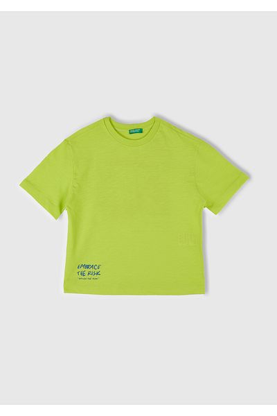 United Colors of Benetton Boy's Yellow Photo Printed Oversize T-Shirt