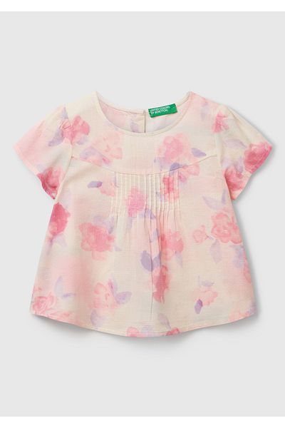 United Colors of Benetton Bluză de muselină plisată cu nasturi la spate pentru fete