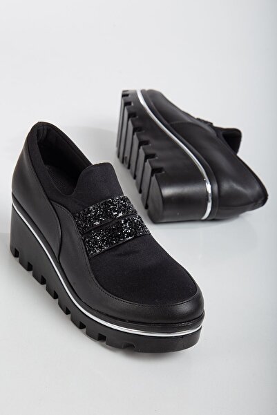 Brawer Elevate Shine - Black Stoned Hidden Wedge Heel Sneakers