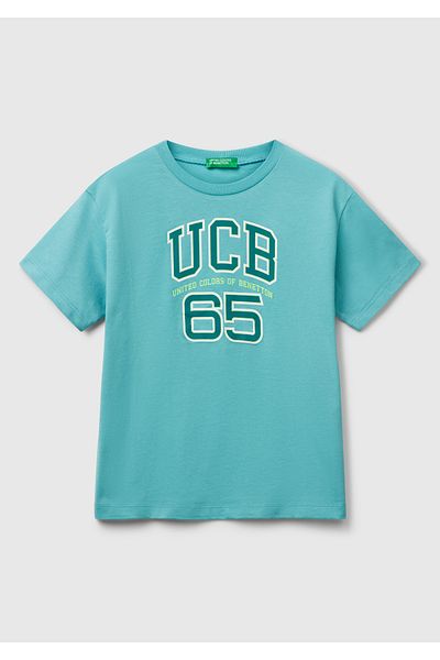 United Colors of Benetton Boy's Mint Green Benetton Logo Printed T-Shirt