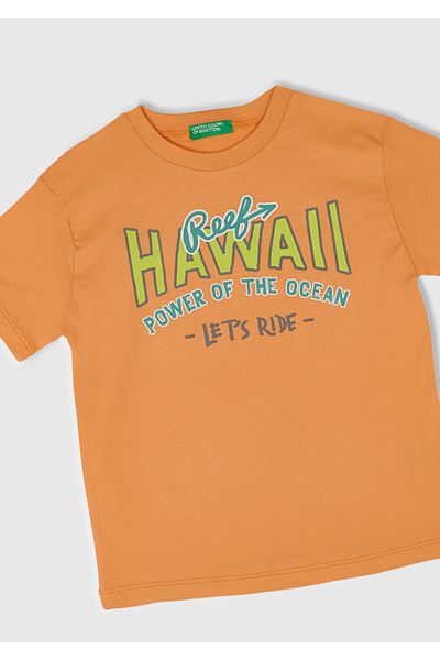 United Colors of Benetton Boy Orange Slogan Printed T-Shirt