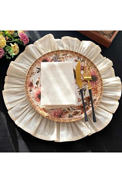 HOME ART ATELIER hand made YUVARLAK FIRFIRLI VİNTAGE KETEN AMERİKAN SERVİS - 4'LÜ