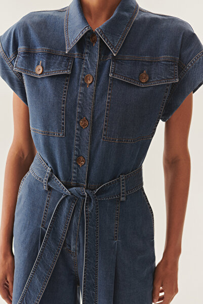 Exquise Denim Jumpsuit with Belt Detail