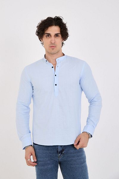 jack carisma Ανδρικό πουκάμισο με γιακά με γιακά μπλε Slim Fit, εύκαμπτο βαμβακερό μισό πατιλέτα