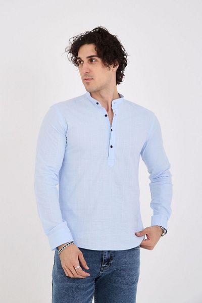 jack carisma Ανδρικό πουκάμισο με γιακά με γιακά μπλε Slim Fit, εύκαμπτο βαμβακερό μισό πατιλέτα
