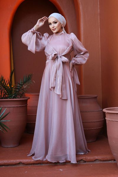 N.S NEVA STYLE Βραδινό φόρεμα Hijab με λεπτομέρεια δεσίματος 52223PD