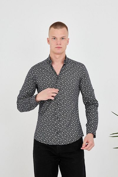 jack carisma Мъжка риза Slim Fit с гъвкав поплинов принт