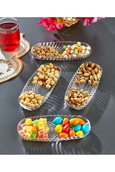Kitchen Line 6 Pieces Glass Oval Fish Scale Snack Fruit Appetizer Presentation Plate | Breakfast Presentation Boat Plate