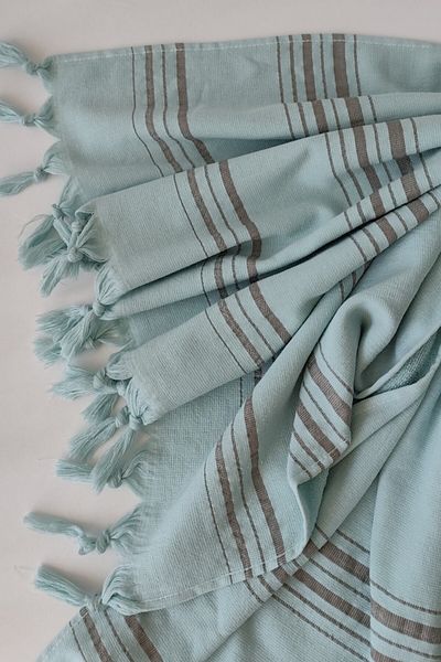 Sevim Mint Green Striped Cotton Peshtemal and Towel - Soft and Fast Drying 90x170 Cm
