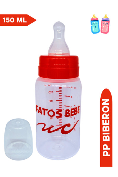 Fatoş Bebe Klasik Silikon Uçlu PP Biberon, Kırmızı Rengi, 150 ml