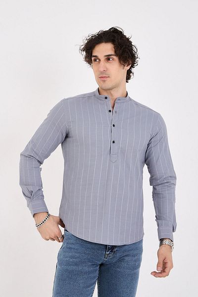 jack carisma Ανδρικό πουκάμισο ελαστικό βαμβακερό Slim Fit Half Grey - Ζωντανός γιακάς