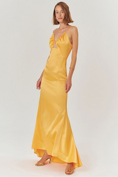 Exquise Strappy A-Line Regular Fit Black Satin Maxi Dress