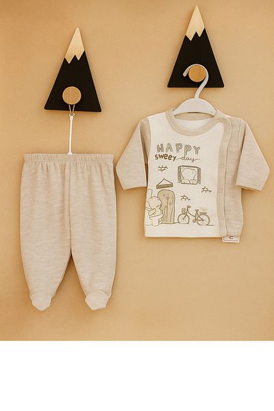 Bebelinna Happy Patterned Booties 2-Piece Bodysuit Set