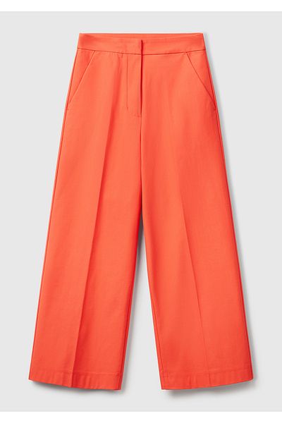 United Colors of Benetton Pantaloni de damă portocalii din amestec de bumbac, cu talie înaltă, cu buzunare