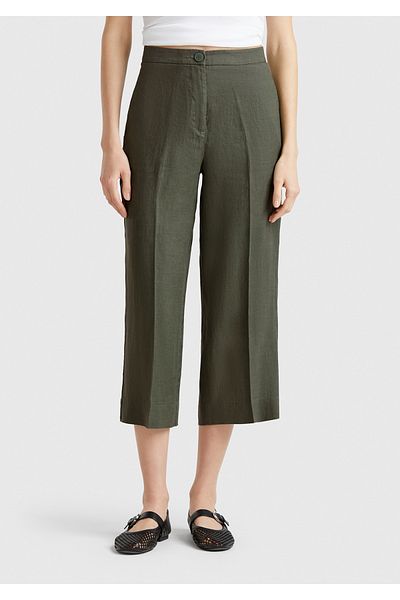 United Colors of Benetton Pantaloni evazați, 100% in, kaki, cu fermoar și cu nasturi