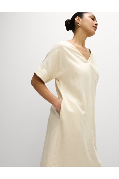 Marks & Spencer V Yaka Keten Mini Elbise