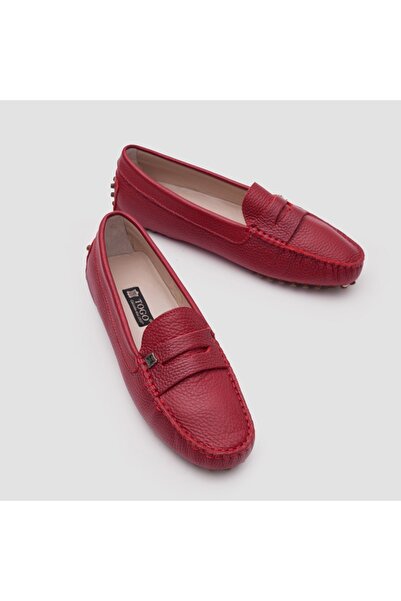 TOGO Kırmızı Floater Hakiki Deri Kadın Loafer Ayakkabı [060037]