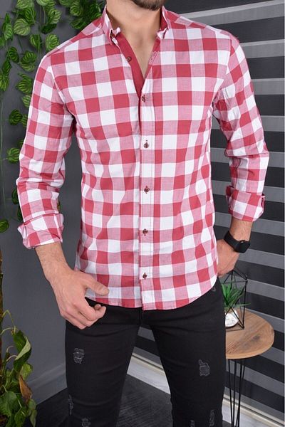 jack carisma Red-White Checkered Slim Fit Men's Shirt - Flexible, Garni Collar, Buttoned, New Season
