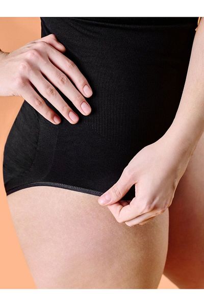 MİSTİRİK Biloba Model High Waist Anti-Slip Silicone Firming High Waist Slip Corset Black Color