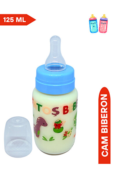 Fatoş Bebe Cam Biberon, Desenli, Mavi Rengi, 125 ml