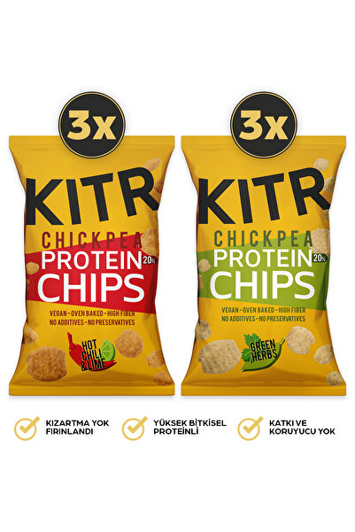 KITR 6'lı Acı Biber Ve Lime Çeşnili & Sebze Yeşillikleri Çeşnili Yüksek Proteinli Nohut Cipsi 6x50g