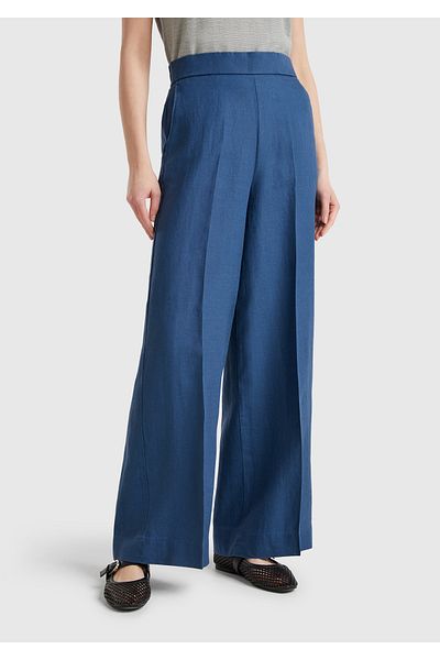 United Colors of Benetton Pantaloni Palazzo de damă, 100% in, cu buzunare laterale și talie elastică la spate