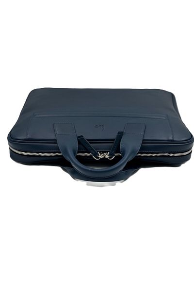 BYZ -1211 حقيبة كمبيوتر محمول من الجلد الطبيعي باللون الأزرق الداكن مقاس 38x29x6 سم