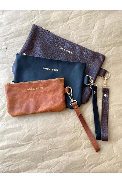 ALESTA LEATHER (Writing Name) Genuine Leather - Midi Size (24cm X 16cm) - Makeup Bag / Pen Holder / Multi-Purpose