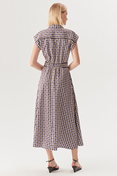 Exquise Geometric Patterned Waist Detailed Midi Shirt Dress