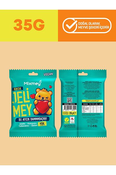 mixmey Jelimey Karma - 6 Pcs X 35 g Natural Gummy Bear Without 3 Classic + 3 Tropical Gelatins
