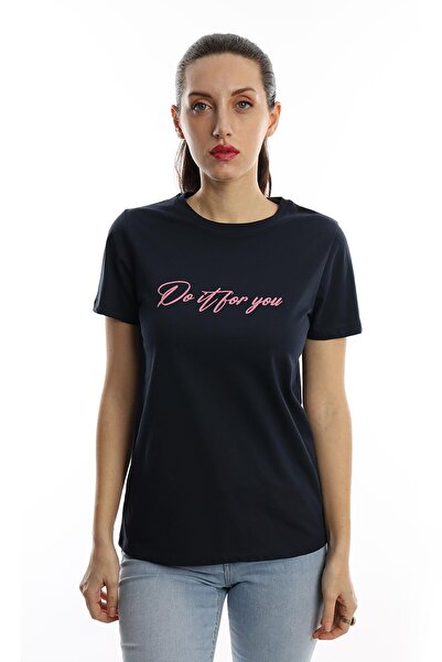 Polo State Tricou cu imprimeu text pentru femei Do It For You, bleumarin