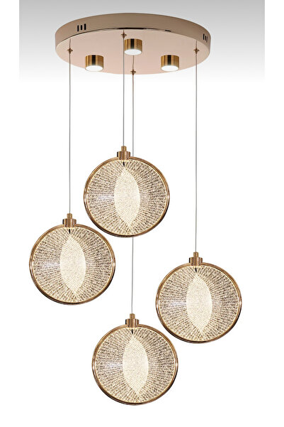 burenze Modern Tasarım Venezia Led Avize Dörtlü Sarkıt Avize Kumandalı 3 Renk Dimmer Özellikli Gold Sarı