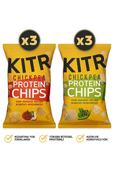 KITR 6'lı Sebze Yeşillikleri Çeşnili & Domates Ve Soğan Çeşnili Yüksek Proteinli Nohut Cipsi 6x50g