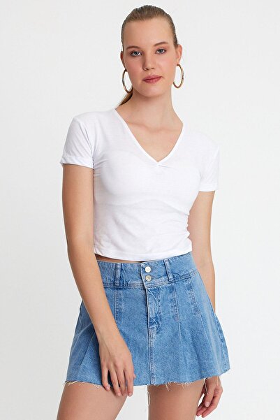 Polo State Tricou de bază cu decolteu în V alb