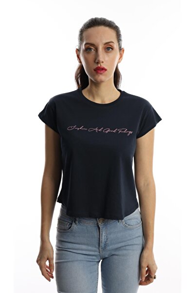 Polo State Tricou Crop cu imprimeu pentru damă, albastru bleumarin