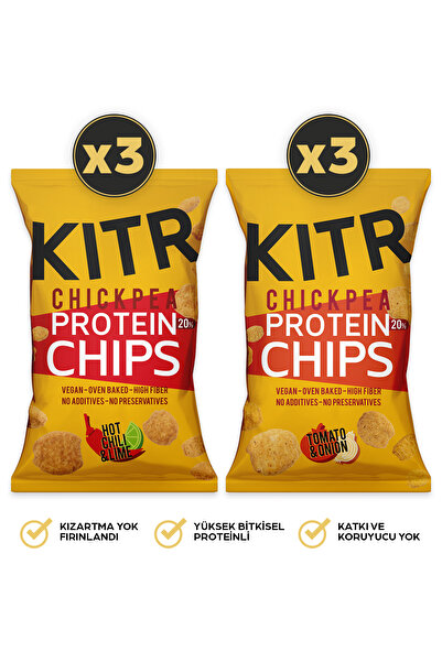 KITR 6'lı Acı Biber Ve Lime Çeşnili & Domates Ve Soğan Çeşnili Yüksek Proteinli Nohut Cipsi 6x50g