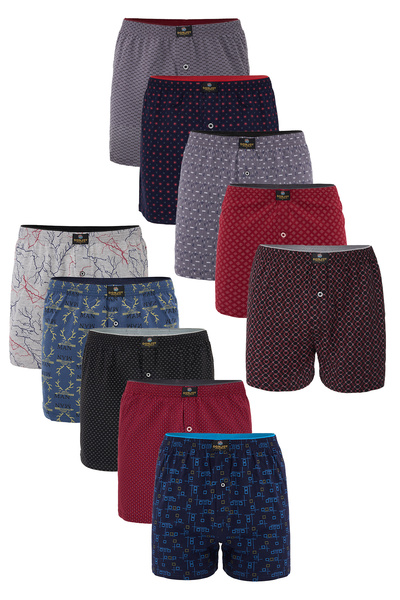 don joy Ανδρικά μπόξερ με 10 σχέδια από βαμβακερό χτενισμένο βαμβάκι με μακρύ κουμπί και ελαστική μέση