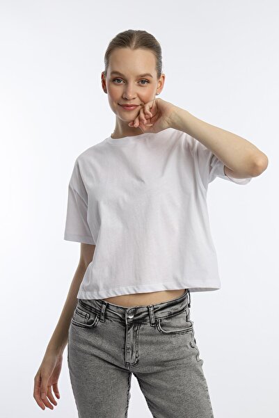 Polo State Tricou alb oversize Crop pentru damă