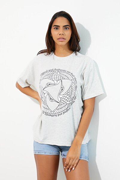 Polo State Žene Štampano Oversize kroj T-shirt Siva