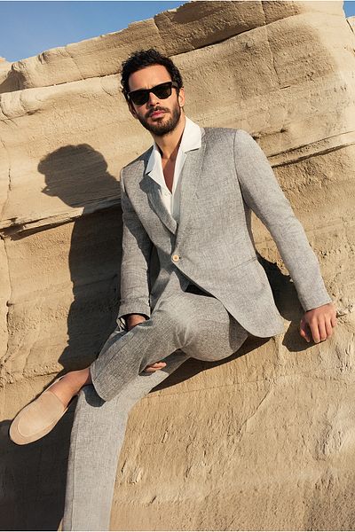 Kiğılı Slim Fit Slim Fit Linen Blended Double Breasted Suit